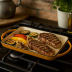 Grillplatte, 39,5 x 22 x 3,5 cm, Gusseisen, emailliert, inkl. zwei Griffen