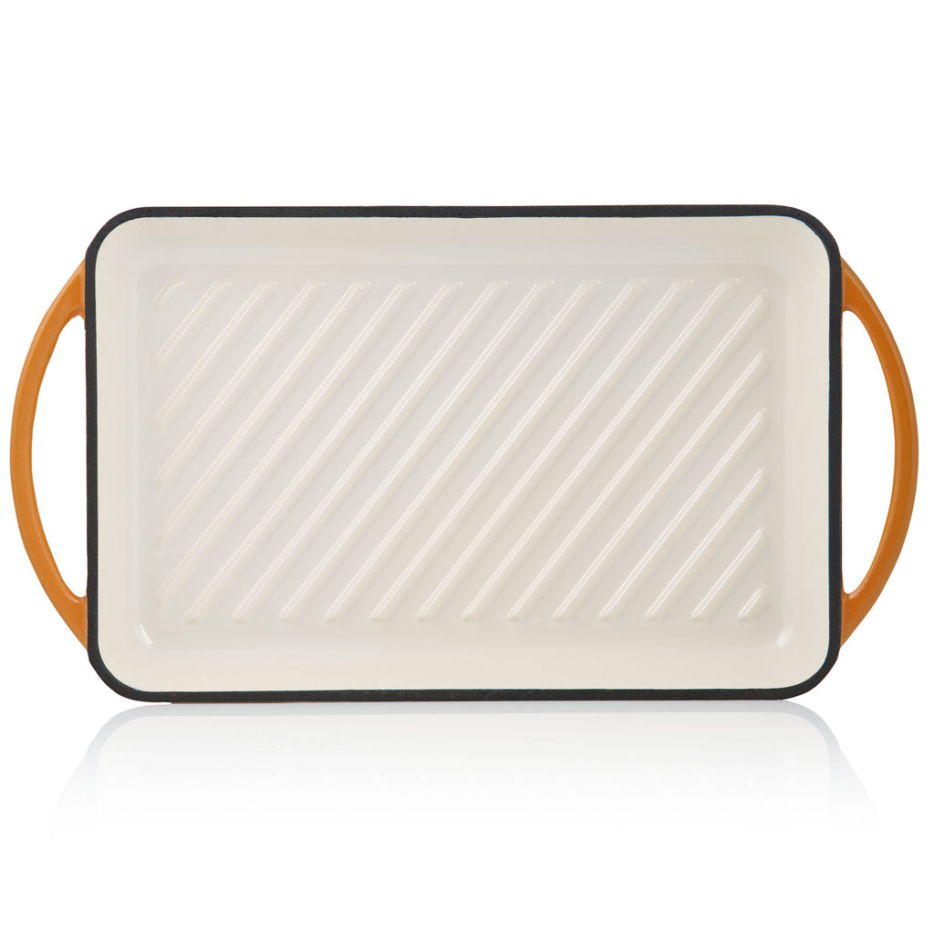 Grillplatte, 39,5 x 22 x 3,5 cm, Gusseisen, emailliert, inkl. zwei Griffen