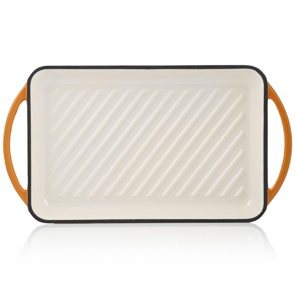 Grillplatte, 39,5 x 22 x 3,5 cm, Gusseisen, emailliert, inkl. zwei Griffen