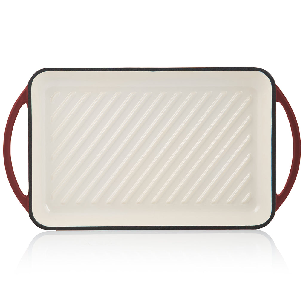 Grillplatte, 39,5 x 22 x 3,5 cm, Gusseisen, emailliert, inkl. zwei Griffen