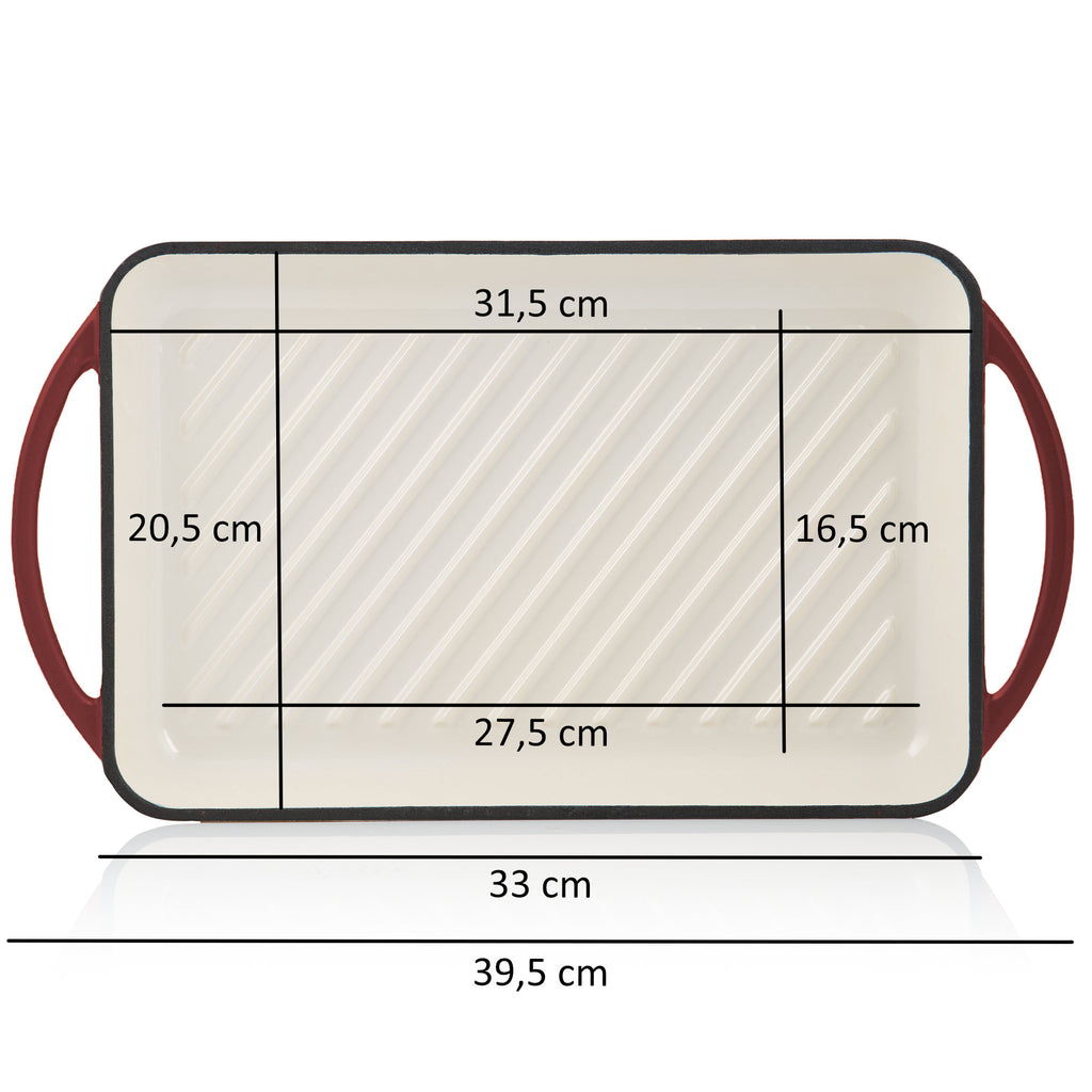 Grillplatte, 39,5 x 22 x 3,5 cm, Gusseisen, emailliert, inkl. zwei Griffen