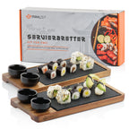 Plateau de service, lot de 2, avec ardoise et coupelle à sauce, planche à sushi
