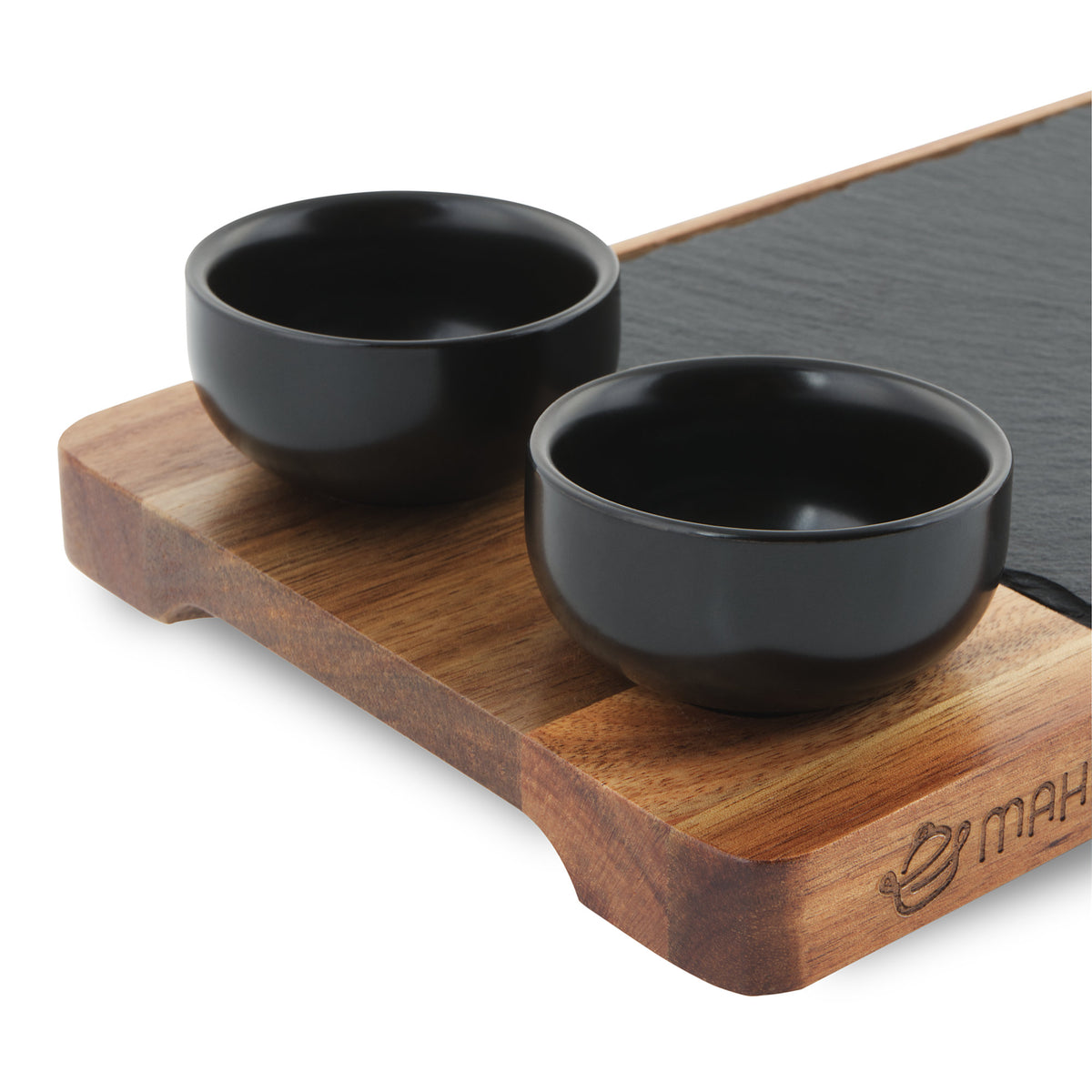 Plateau de service, lot de 2, avec ardoise et coupelle à sauce, planche à sushi