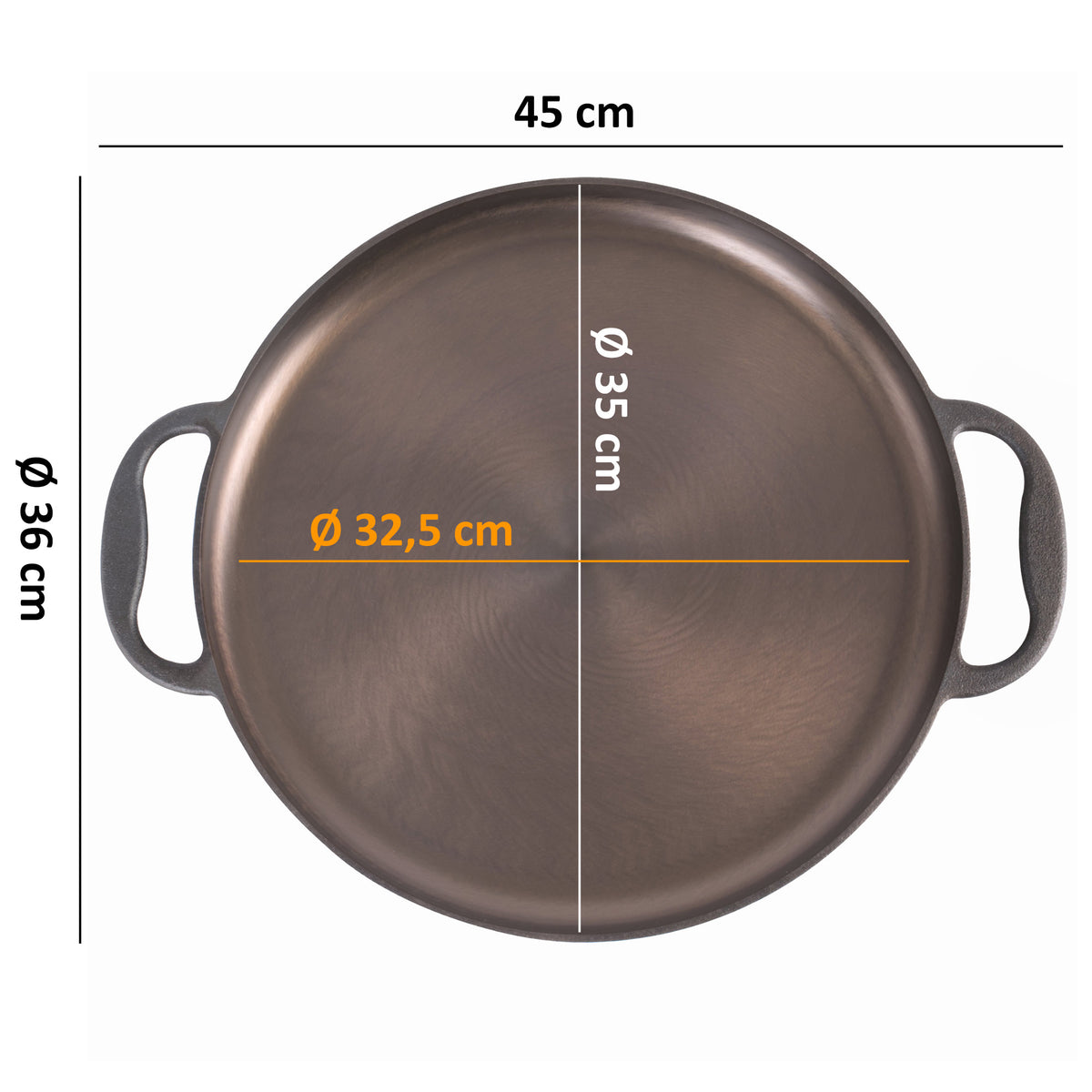Paella pan, Ø 35 cm, cast iron pan, polished