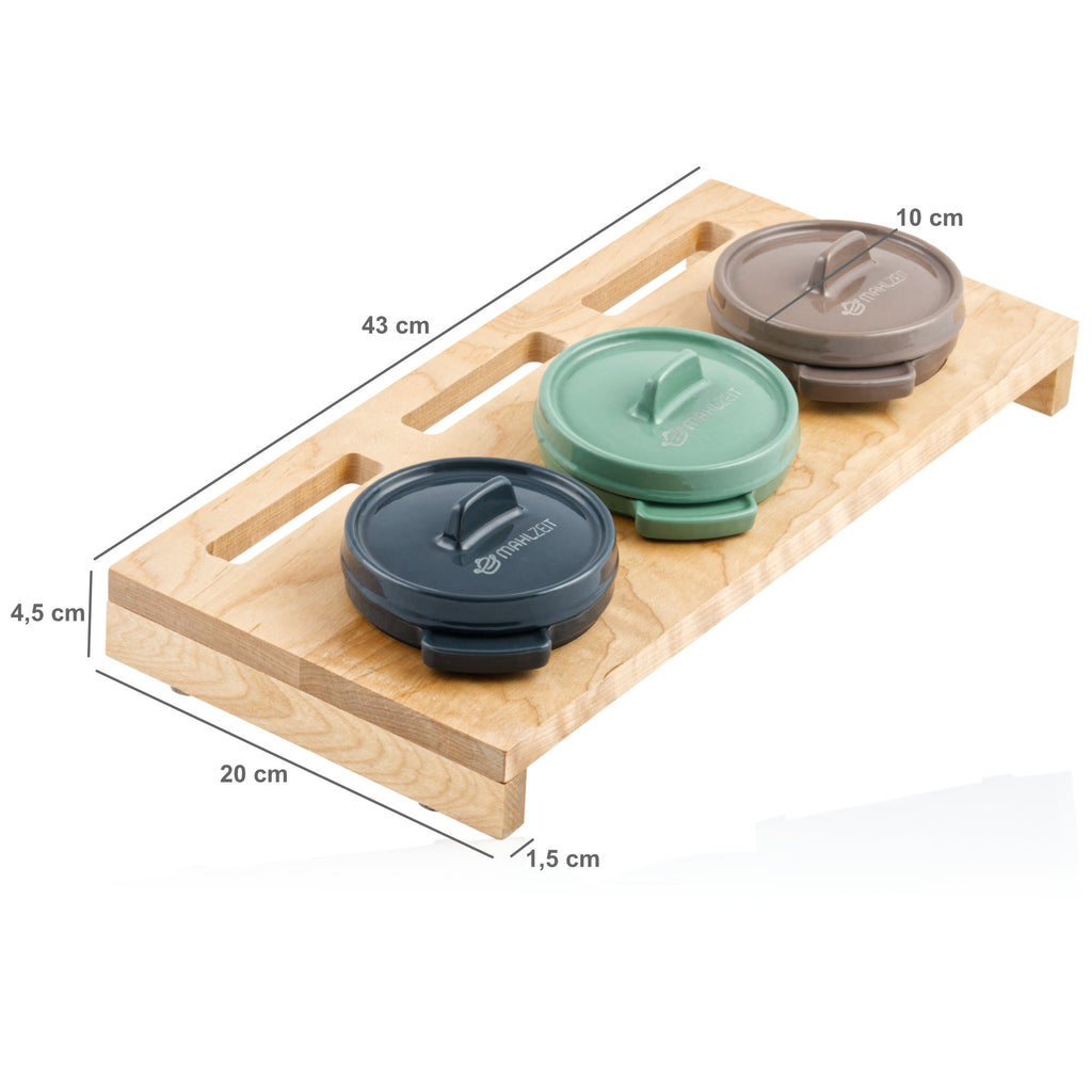 Cocotte, set of 3, 250ml each, cast iron, enamelled, incl. wooden stand