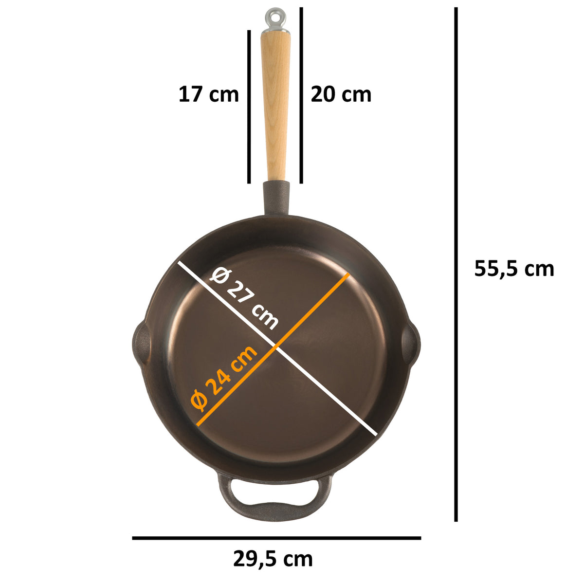 Cast iron skillet, Ø 27 cm, cast iron, polished, with two pouring spouts