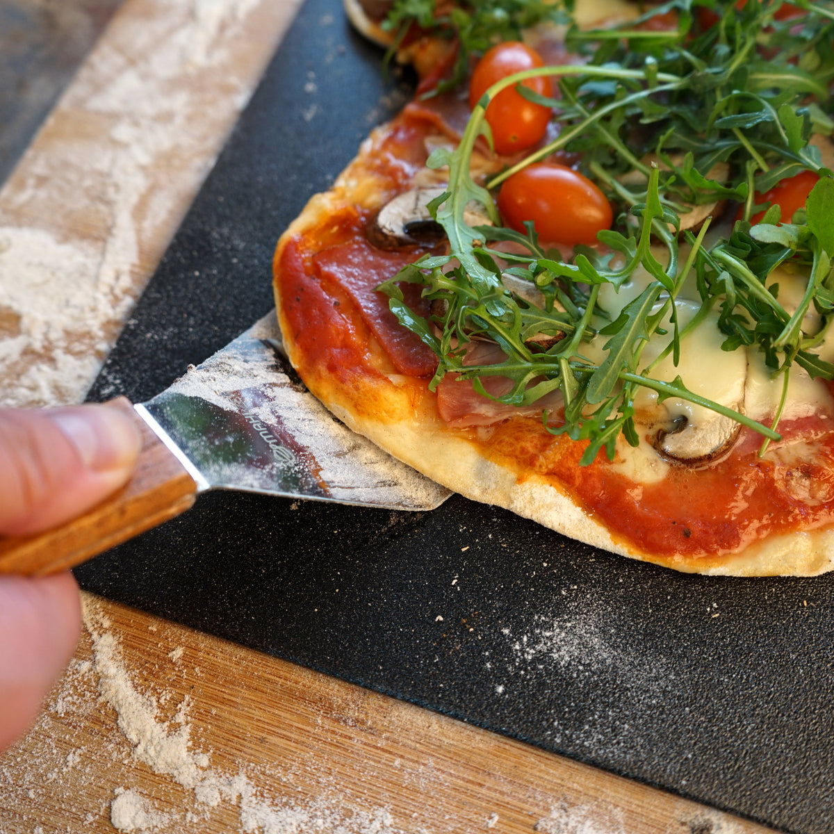 Pizza Set, 4-piece, Ø 38 pizza stone, incl. peel, pizza cutter, spatula