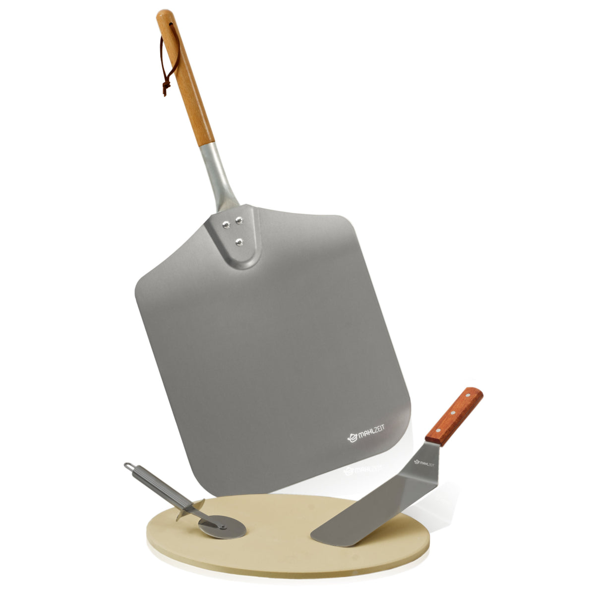 Pizza Set, 4-piece, Ø 38 pizza stone, incl. peel, pizza cutter, spatula