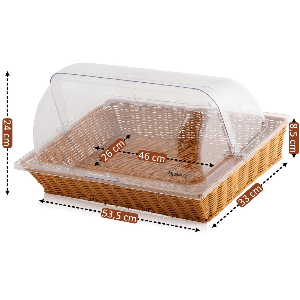 Rattan bread basket, 53.5 x 33 x 25 cm, incl. roll-top lid