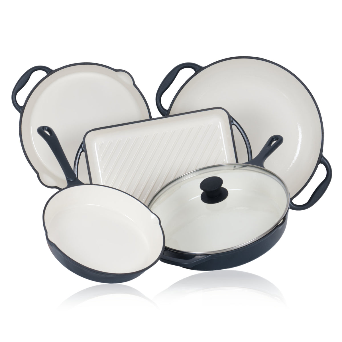 Pan set, 5-piece, cast iron, enamelled