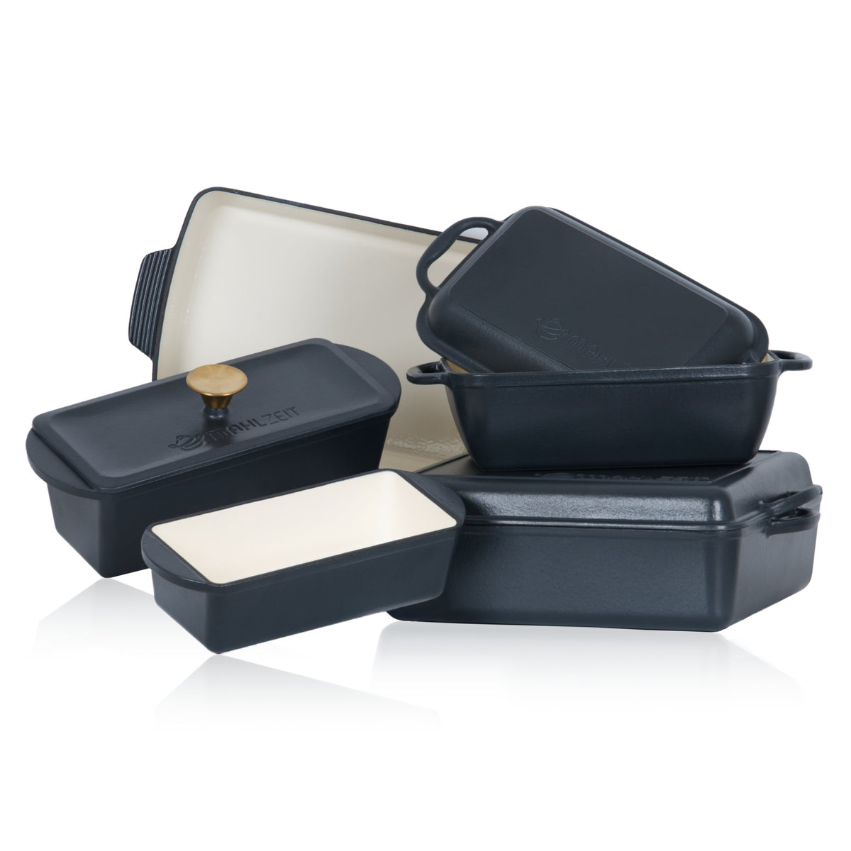 Roaster set, 5-piece, cast iron, enamelled