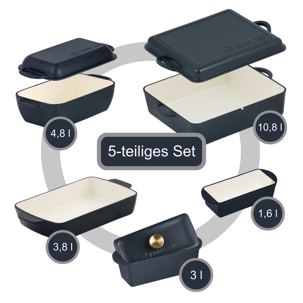 Roaster set, 5-piece, cast iron, enamelled