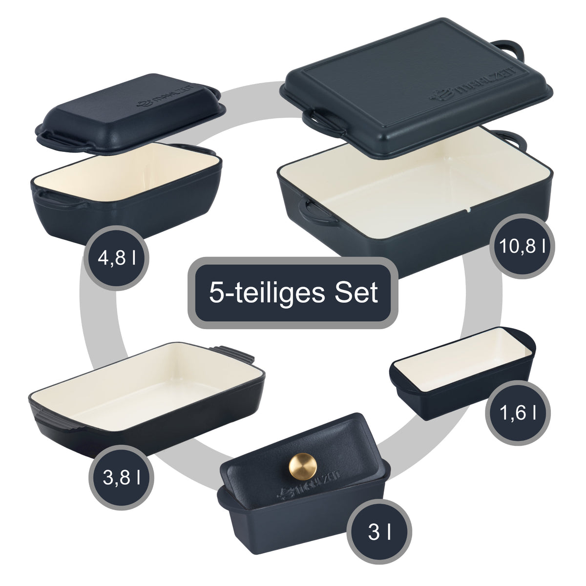 Roaster set, 5-piece, cast iron, enamelled