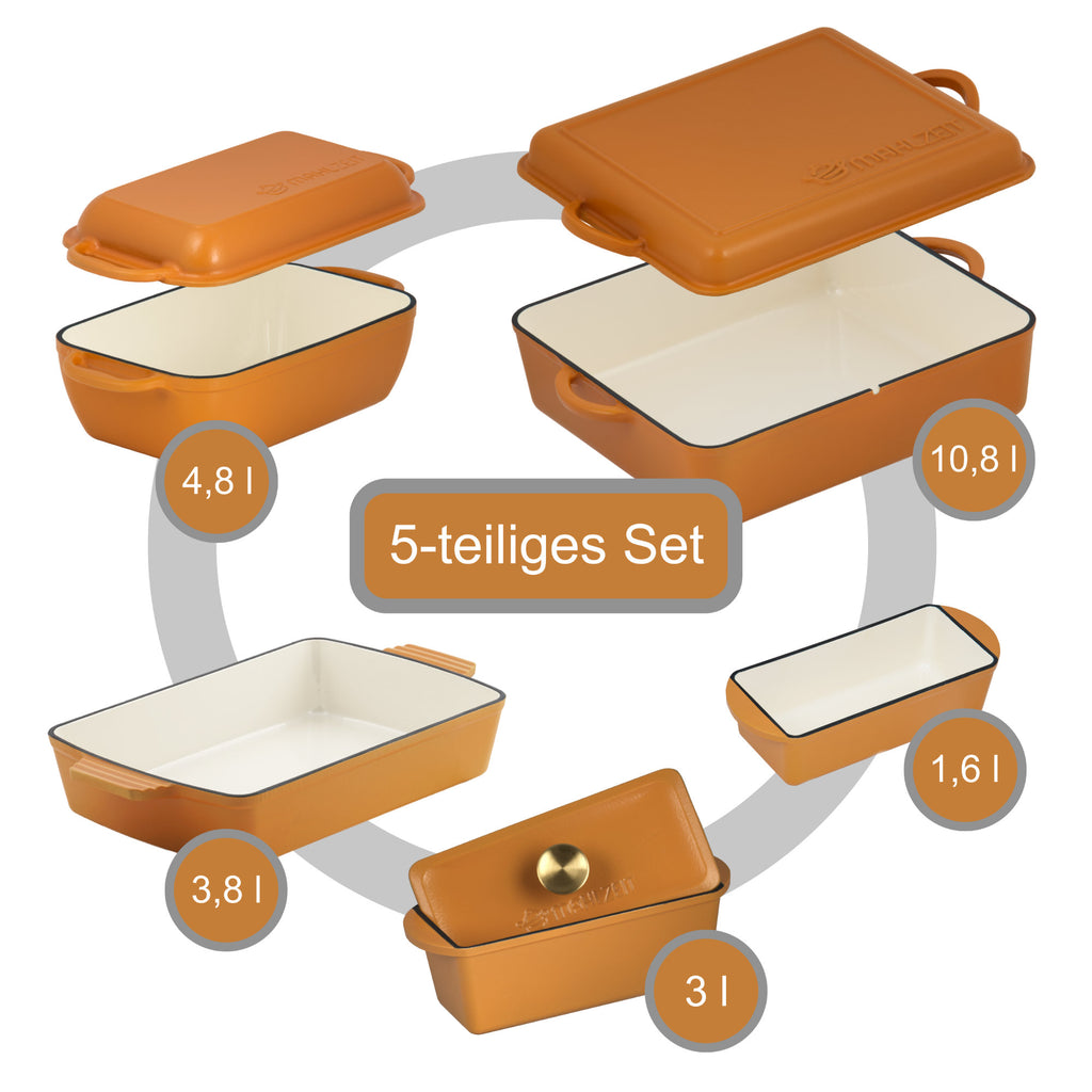 Roaster set, 5-piece, cast iron, enamelled