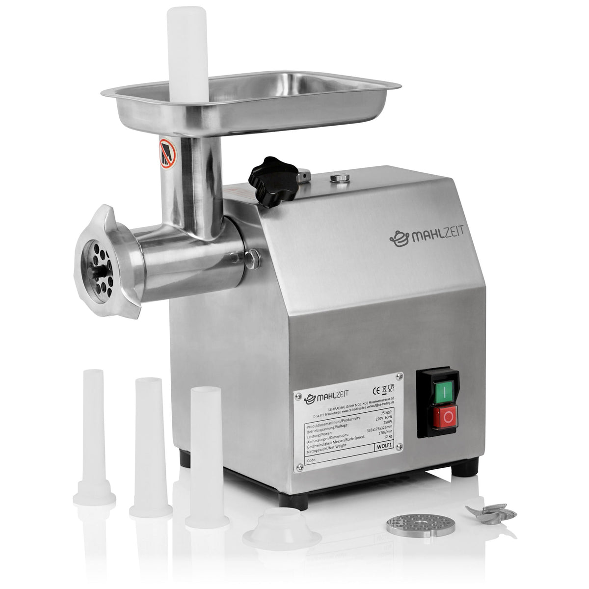 Meat grinder, electric, stainless steel, 250W - 75kg/h