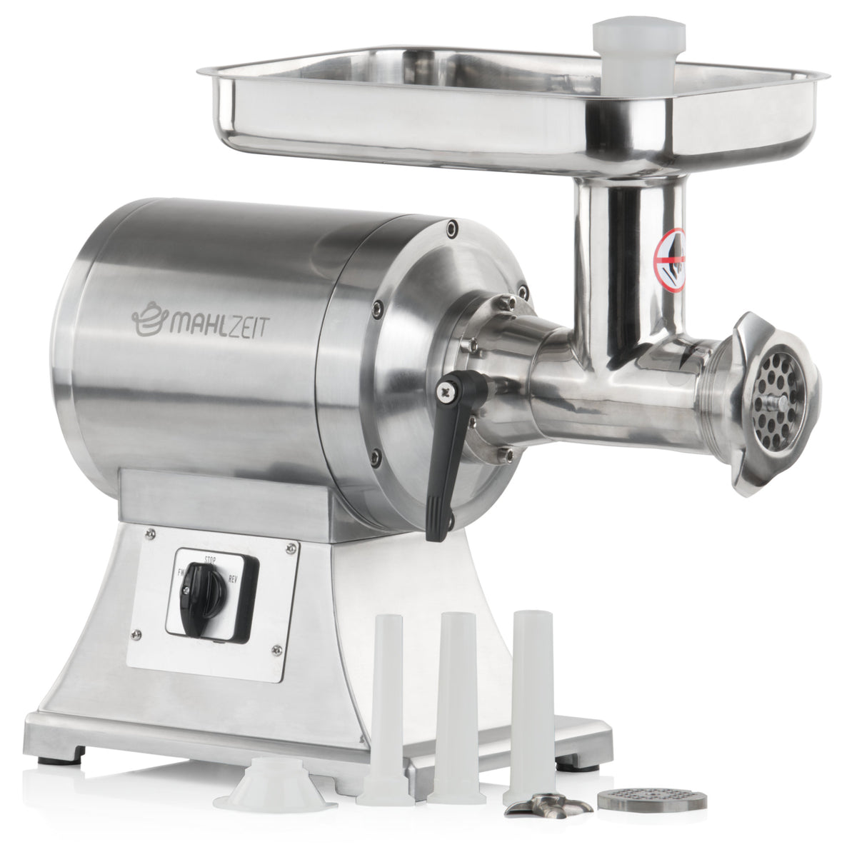 Electric meat grinder, stainless steel, 450W 75kg/h, incl. sausage stuffer attachments