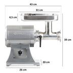 Electric meat grinder, stainless steel, 450W 75kg/h, incl. sausage stuffer attachments