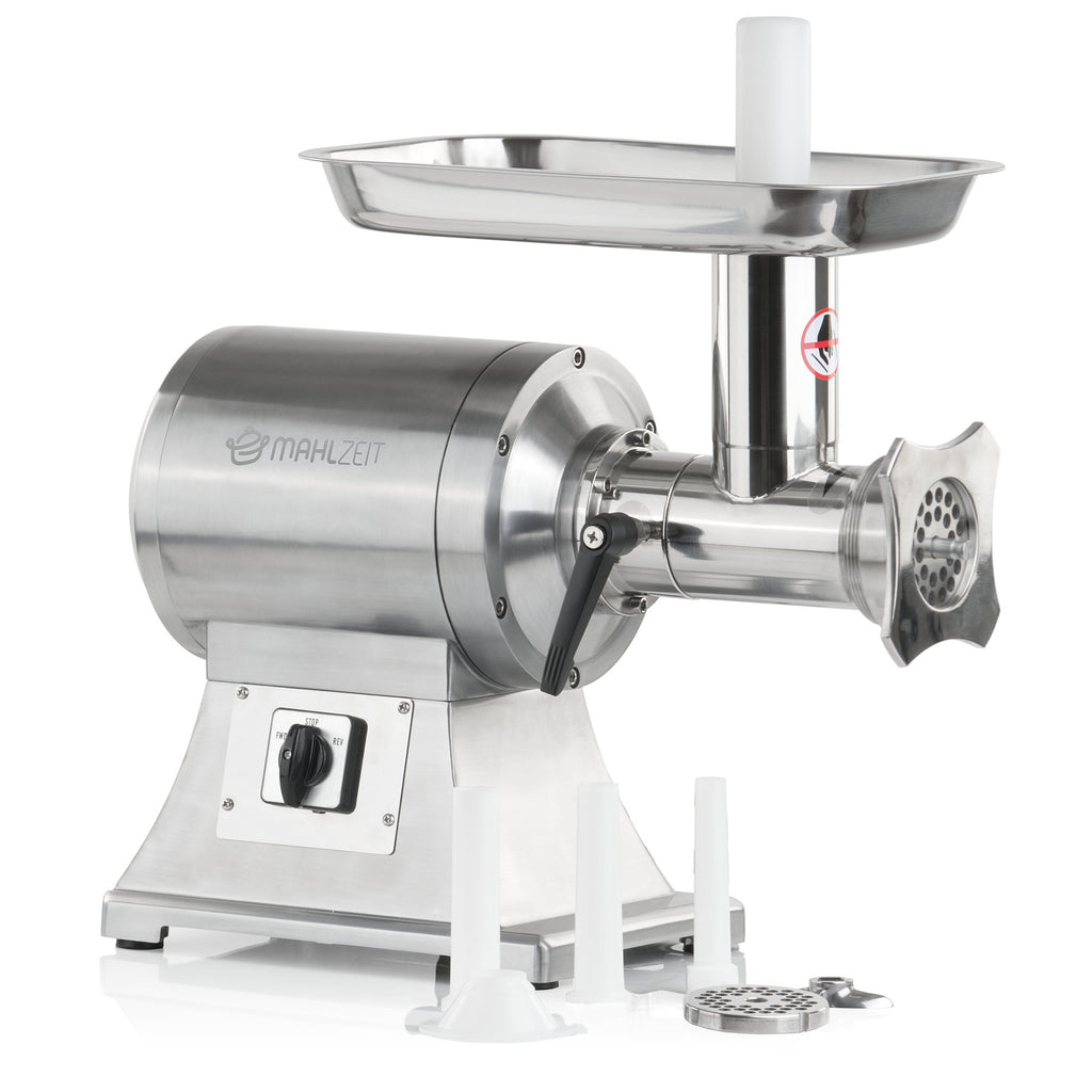 Meat grinder, electric, stainless steel, 650W 150kg/h, incl. sausage stuffer attachments