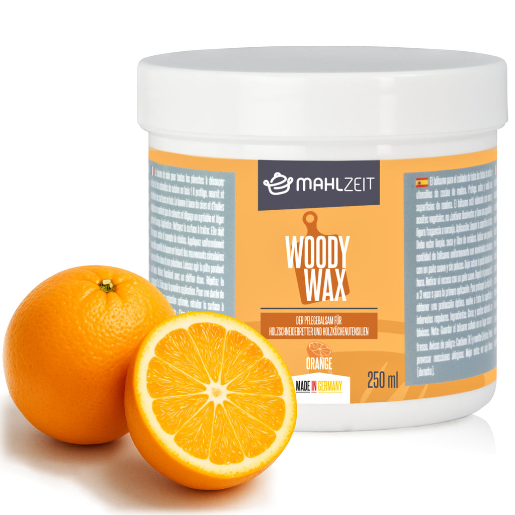 Kit d'entretien du bois "WOODY WAX" et "WOODY OIL", pour planches à découper, parfum orange